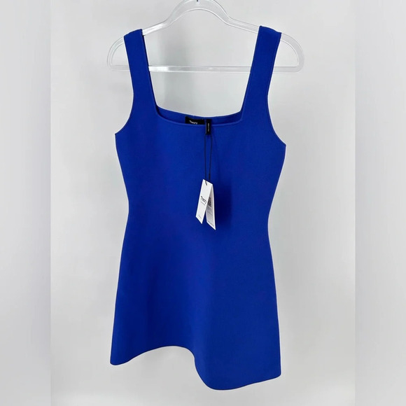 NWT Theory Square Neck Mini Dress Stretch Blue $395 - Picture 4 of 9